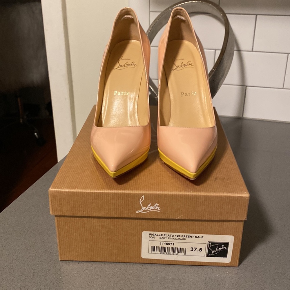 Christian Louboutin Pigalle 120 patent calf baby pink/Canari - Picture 2 of 12